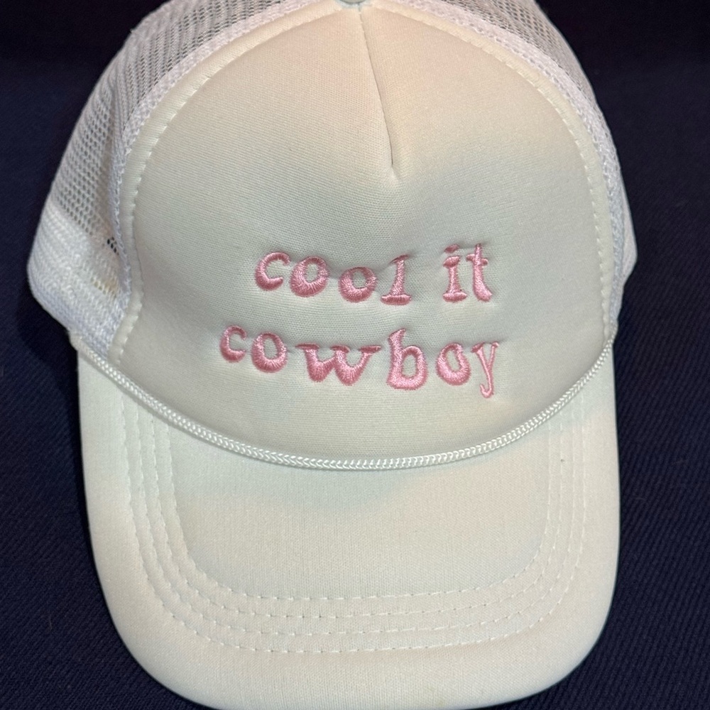 Cream and Pink Embroidered Women's Trucker Hat